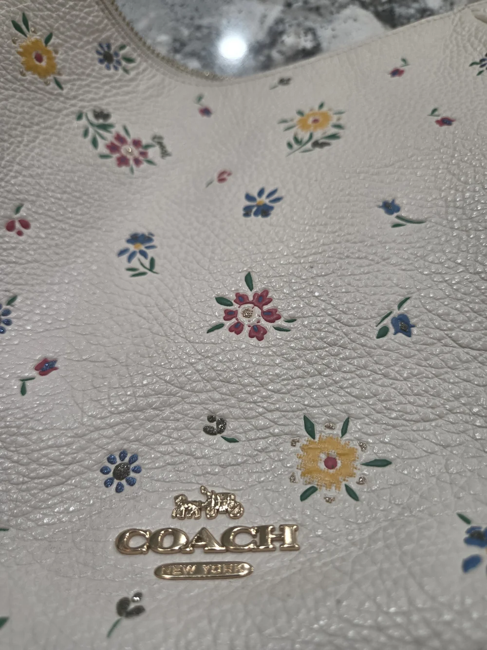 Coach Floral Print Cream Leather Shoulder Bag - Picture 9 of 16